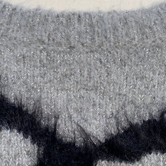 Maeve Anthropologie Sparkle Gray Bow Sweater Slouchy Oversized Holiday Party-L - Picture 4 of 10